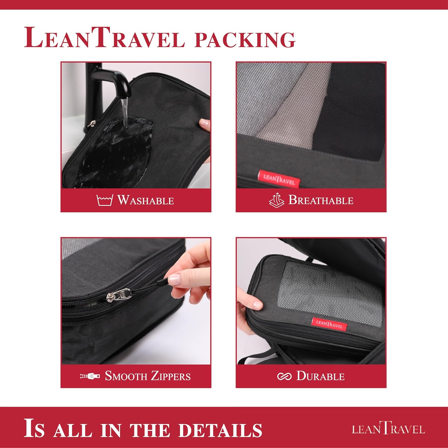 Compression Packing Cubes for Travel Organizers with Double Zipper, LeanTravel - Image 2