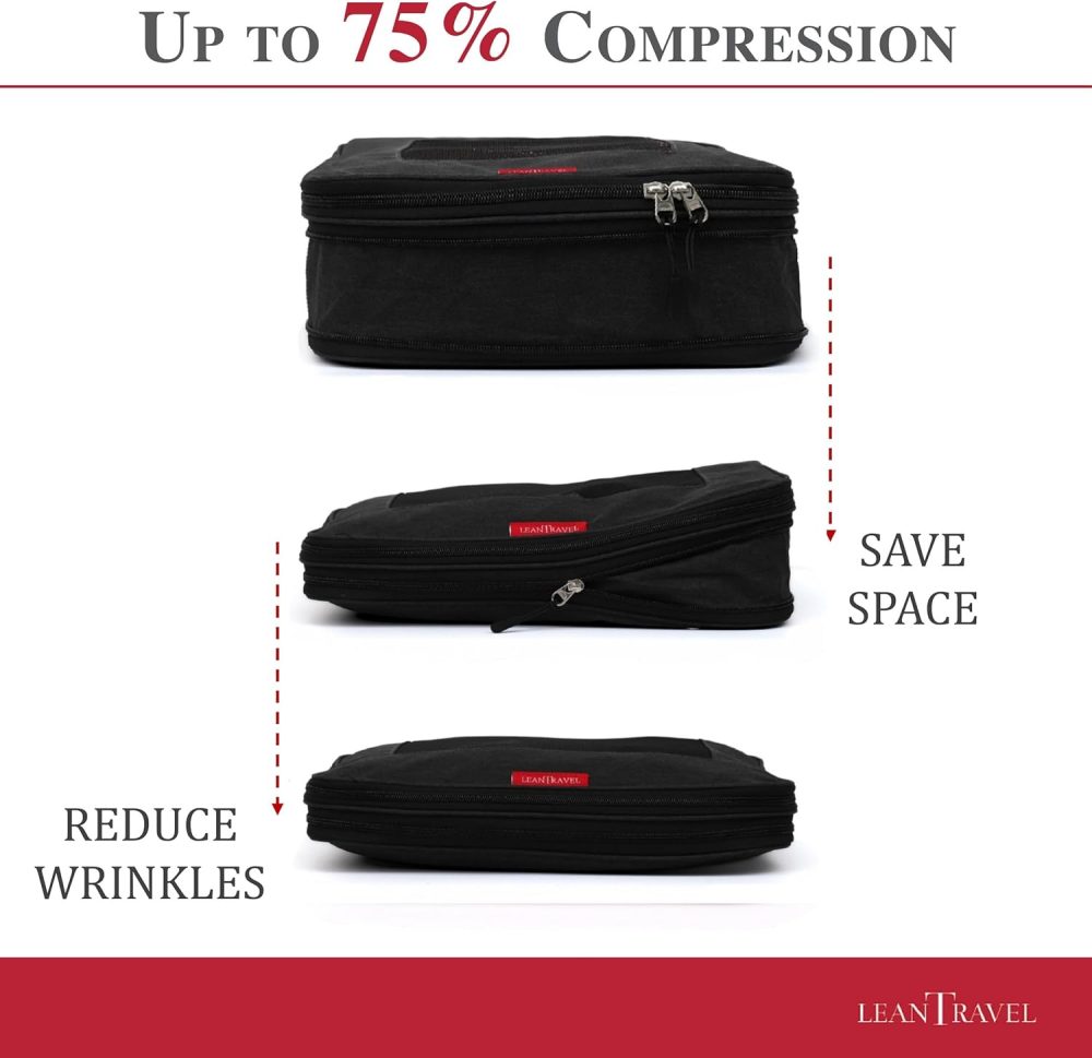 Compression Packing Cubes for Travel Organizers with Double Zipper, LeanTravel - Image 3