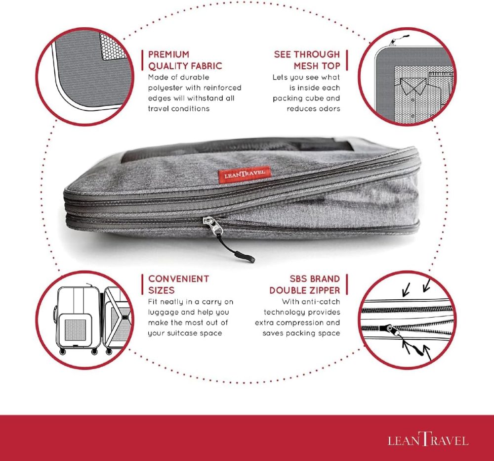 Compression Packing Cubes for Travel Organizers with Double Zipper, LeanTravel - Image 7