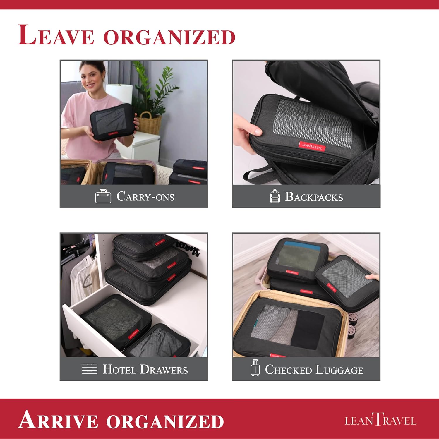 Compression Packing Cubes for Travel Organizers with Double Zipper, LeanTravel - Image 9