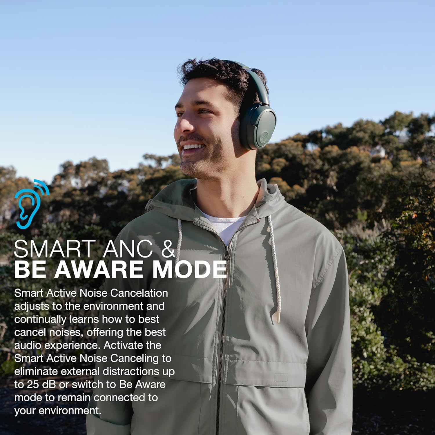 JLab JBuds Lux ANC Wireless Headphones, Sage, Hybrid Active Noise Cancelling, Customizable Sound, Spatial Audio Compatible, Premium Over-Ear Bluetooth Headset - Image 3